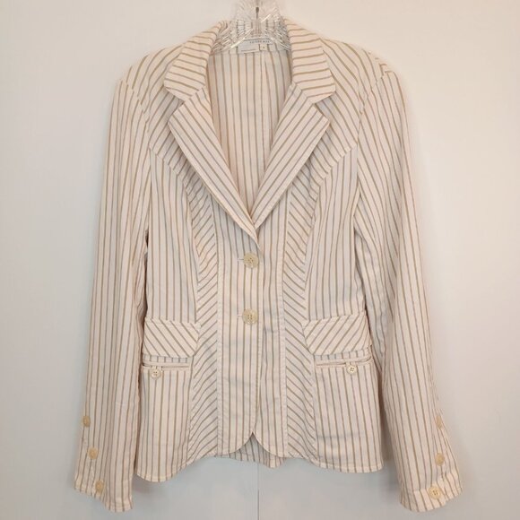 To The Max Womens Sz S Cream Pinstripe Button Front Blazer Stretch Office Career - Picture 2 of 11